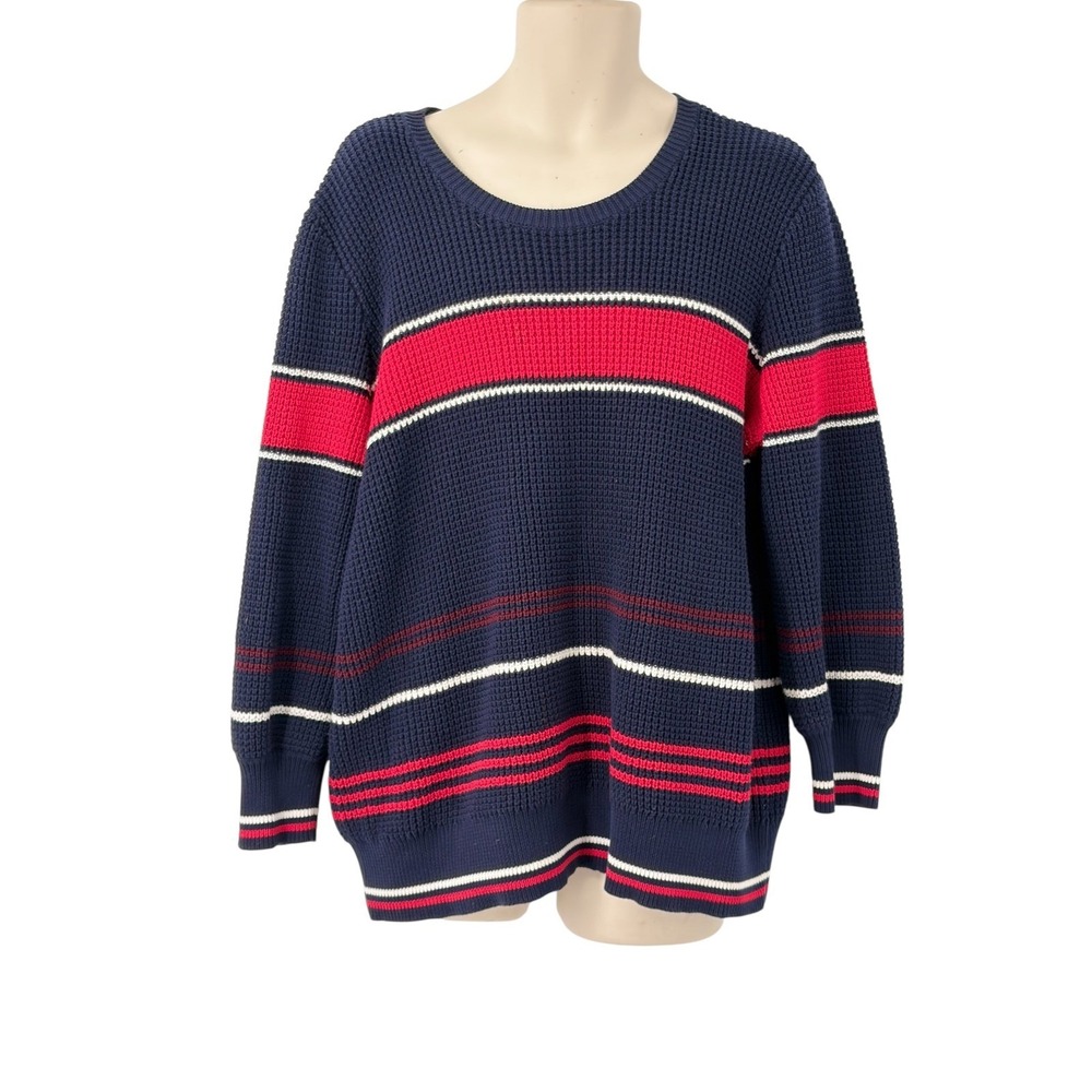 Lauren Ralph Lauren Mens Sweater Navy Blue Red White Striped Waffle Knit Size 2X